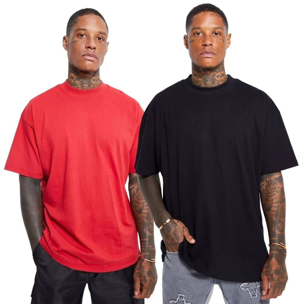 Kit 2 Camisas Oversized Vermelha e Preta Gola Alta Algodão