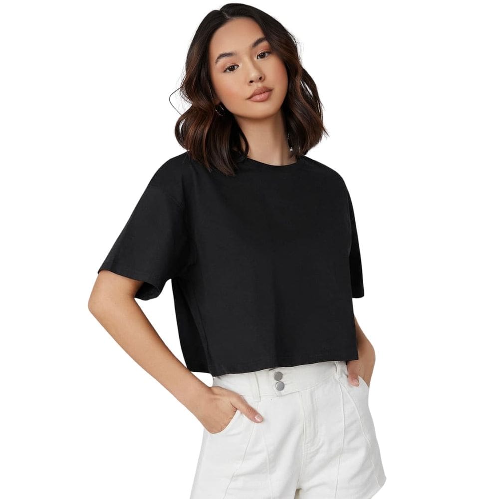 Camiseta Cropped Moda Fashion Algodão 30.1 Preto