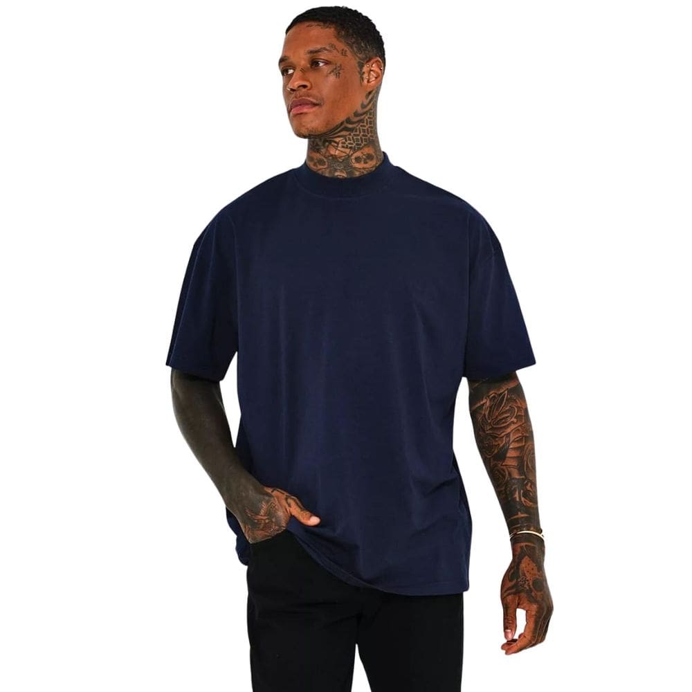 Camisa Oversized Gola Alta 100% Algodão Azul Marinho