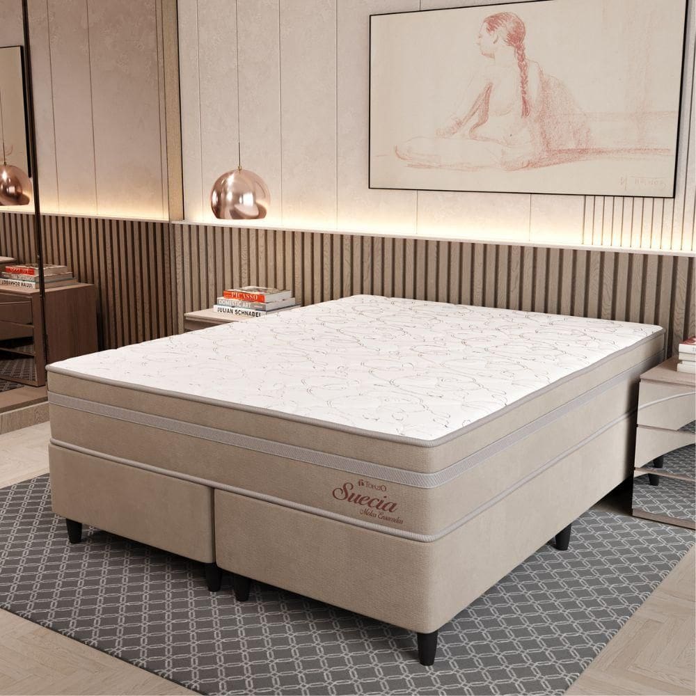 Cama Box Queen (158X198) D26 Creme Suecia Topazio Colchões