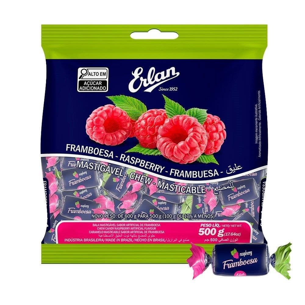 Bala Erlan Mastigável Framboesa 500g
