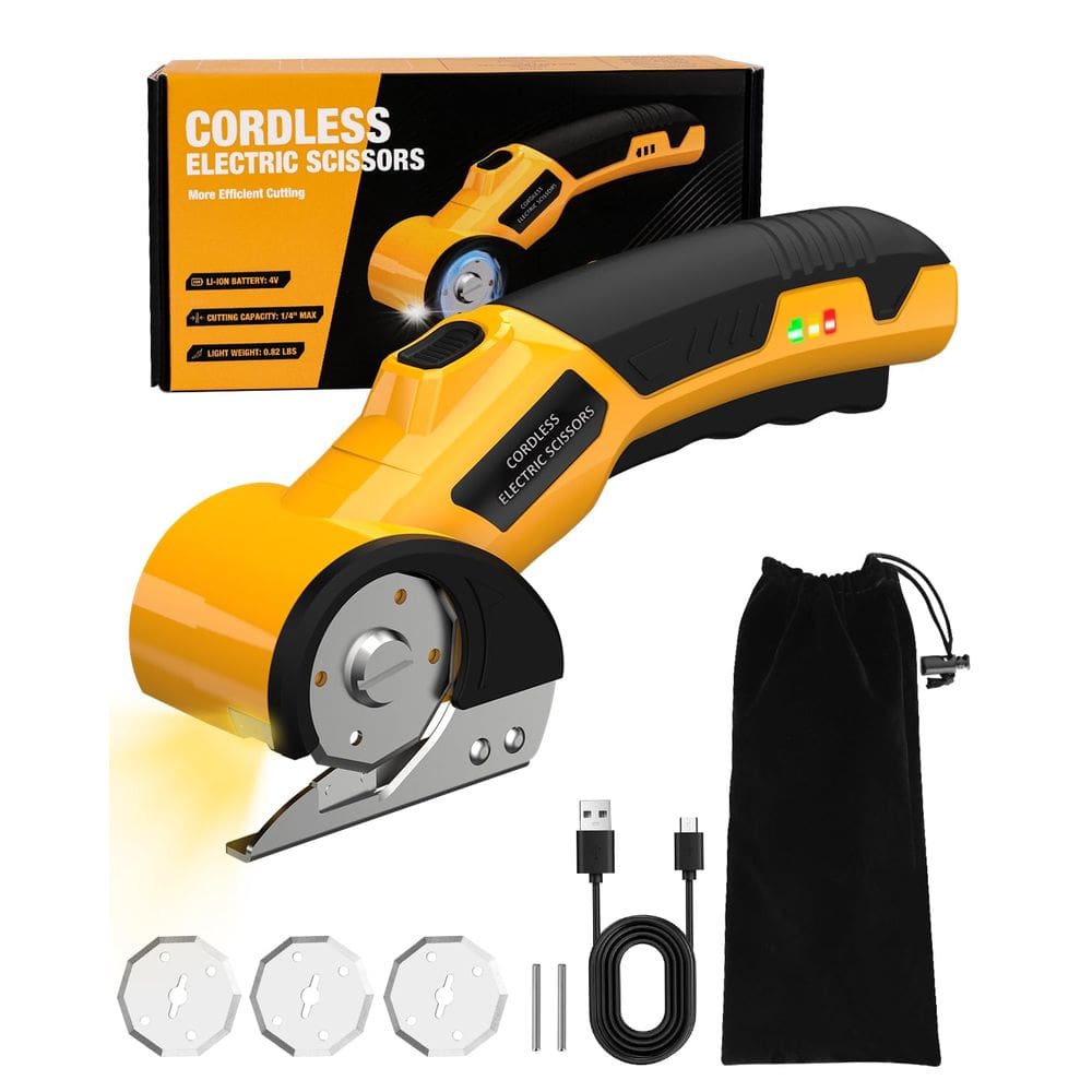 Tesoura elétrica sem fio Zeleki 4V recarregável amarela