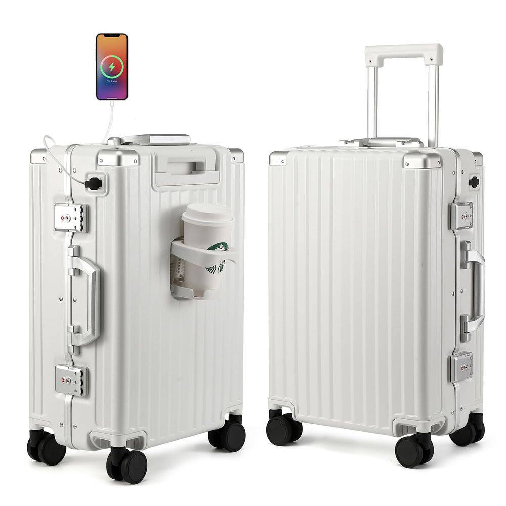 Bagagem MYER Hard Shell Carry On, alumínio de 20 polegadas, branco leitoso