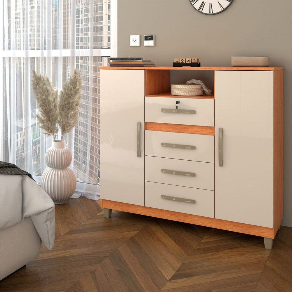 Cômoda Reducio 2 Portas 4 Gavetas Cinamomo/Off White - Panorama Móveis
