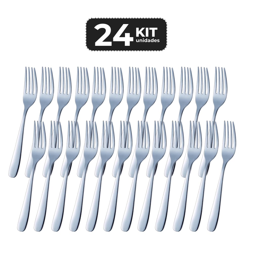 Kit 24 Garfo De Sobremesa Inox Acabamento Brilho - Linha Pallas