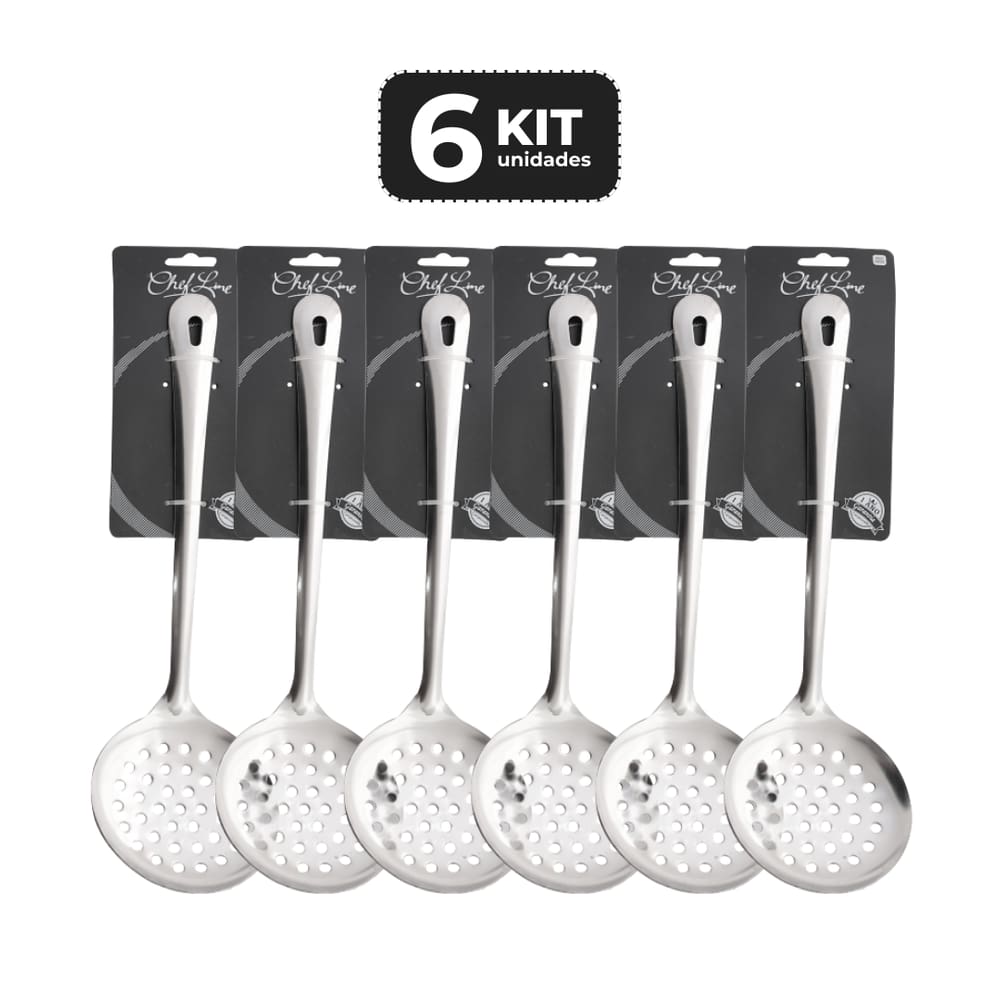 Kit 6 Espumadeira Inox 33 Cm
