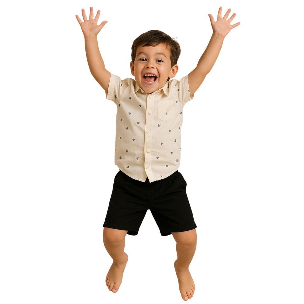 Conjunto Infantil Masculino Camisa Estampada + Shorts Preto
