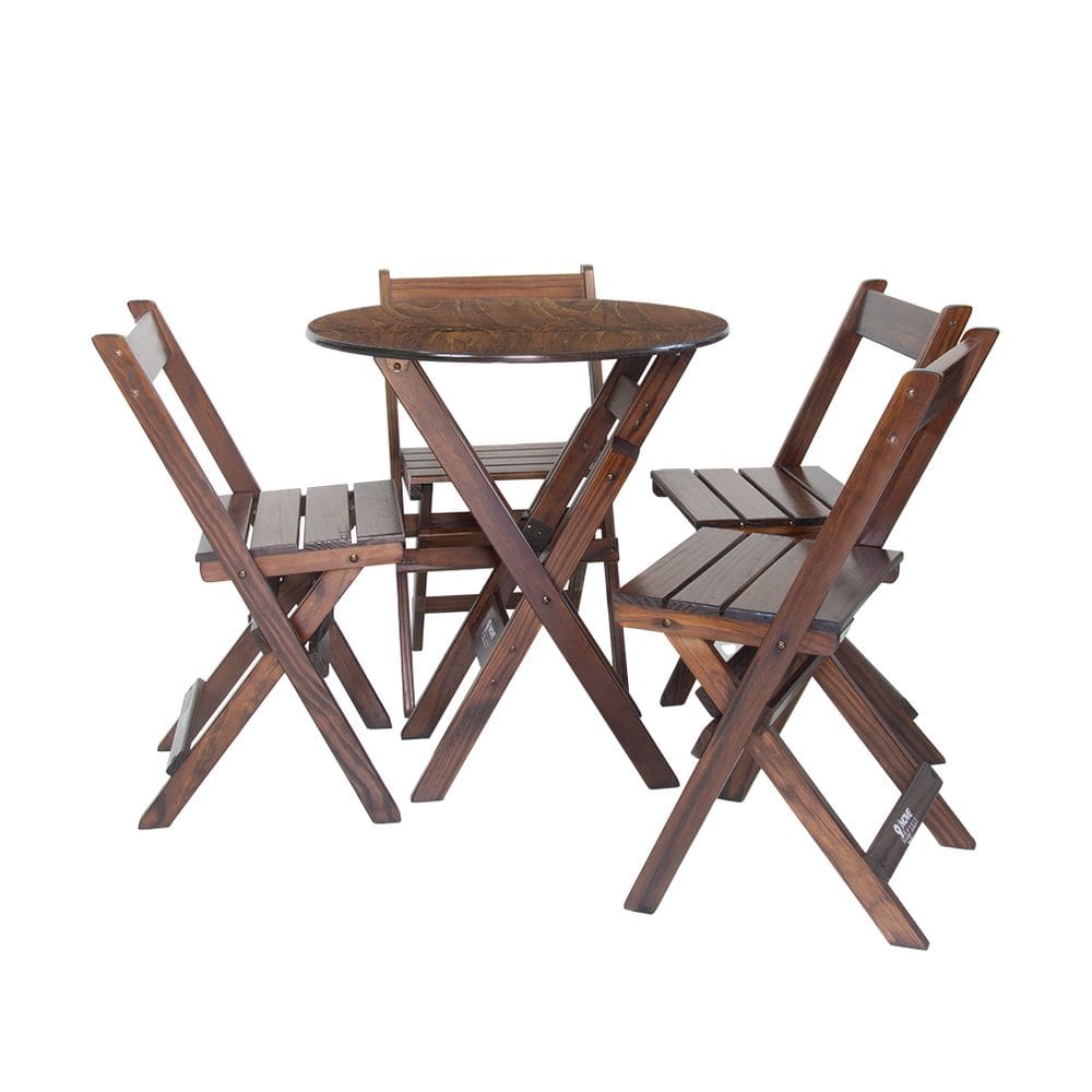Mesa Madeira 68cm Diametro Dobravel com 4 Cadeiras Bares Imbuia
