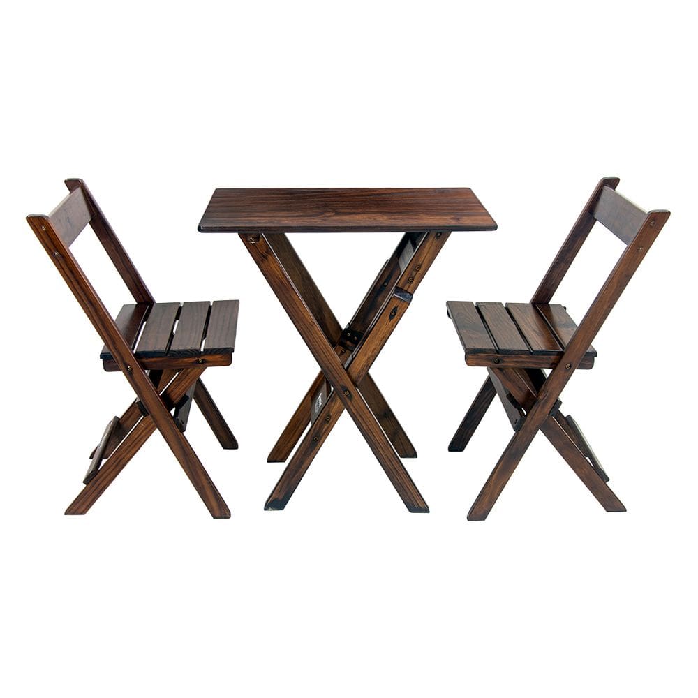 Conjunto Mesa Aparador Dobrável 68x43cm com 2 Cadeiras Imbuia / Liso