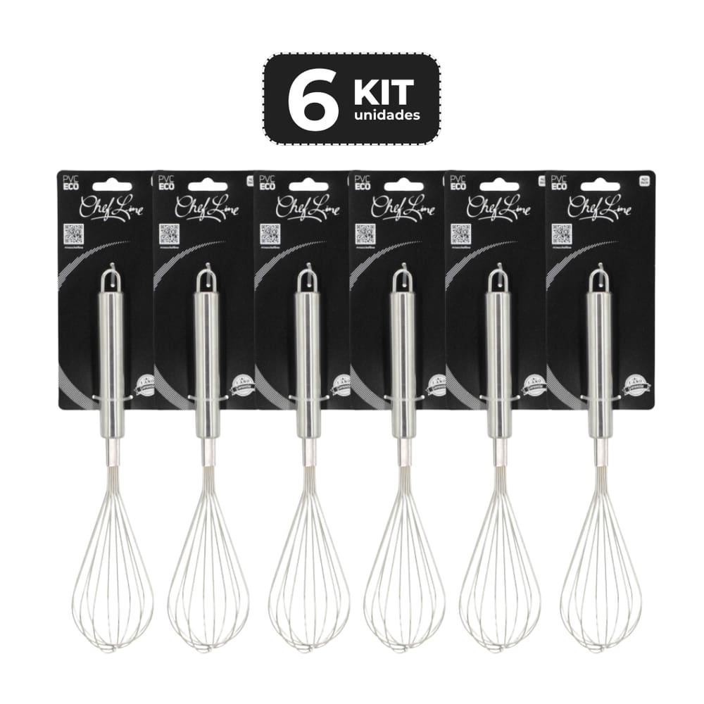 Kit 6 Batedor De Ovos Fouet Inox 28,5 Cm
