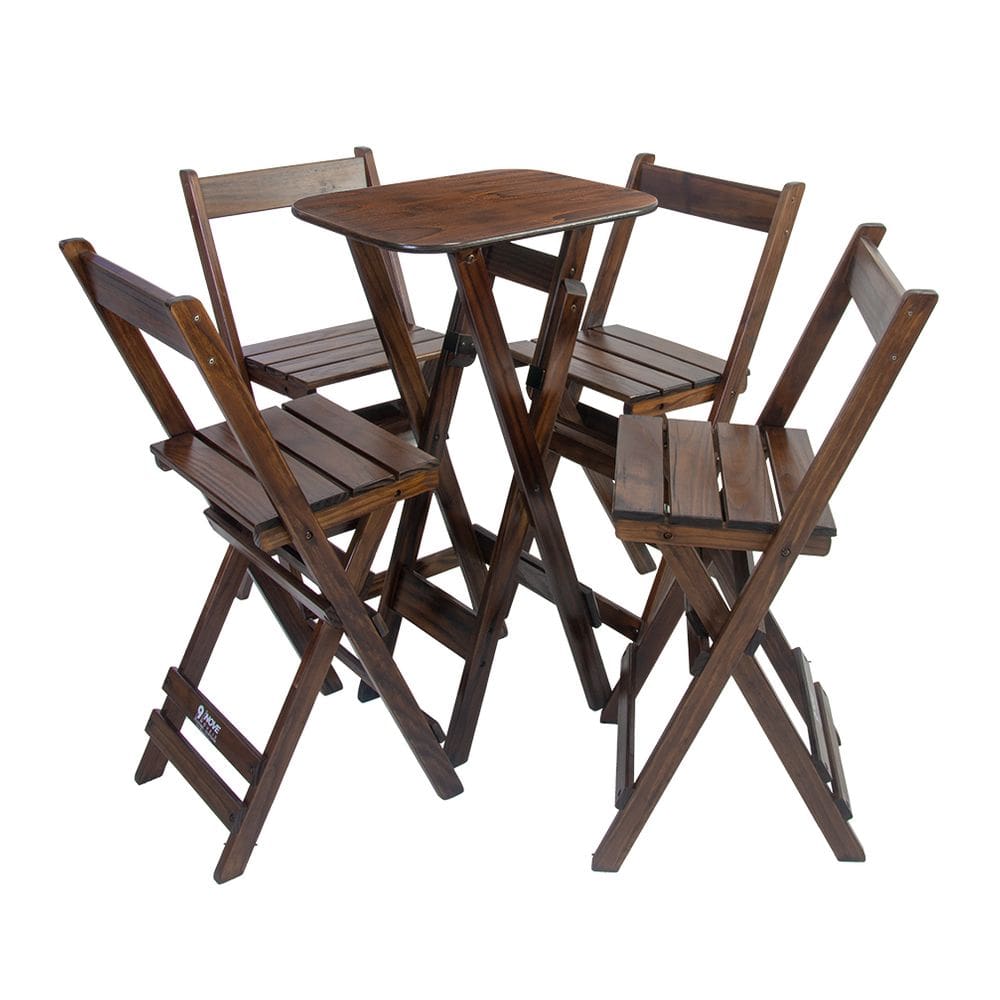 Bistrô Bar Dobrável 54x44cm com 4 Banquetas - Imbuia