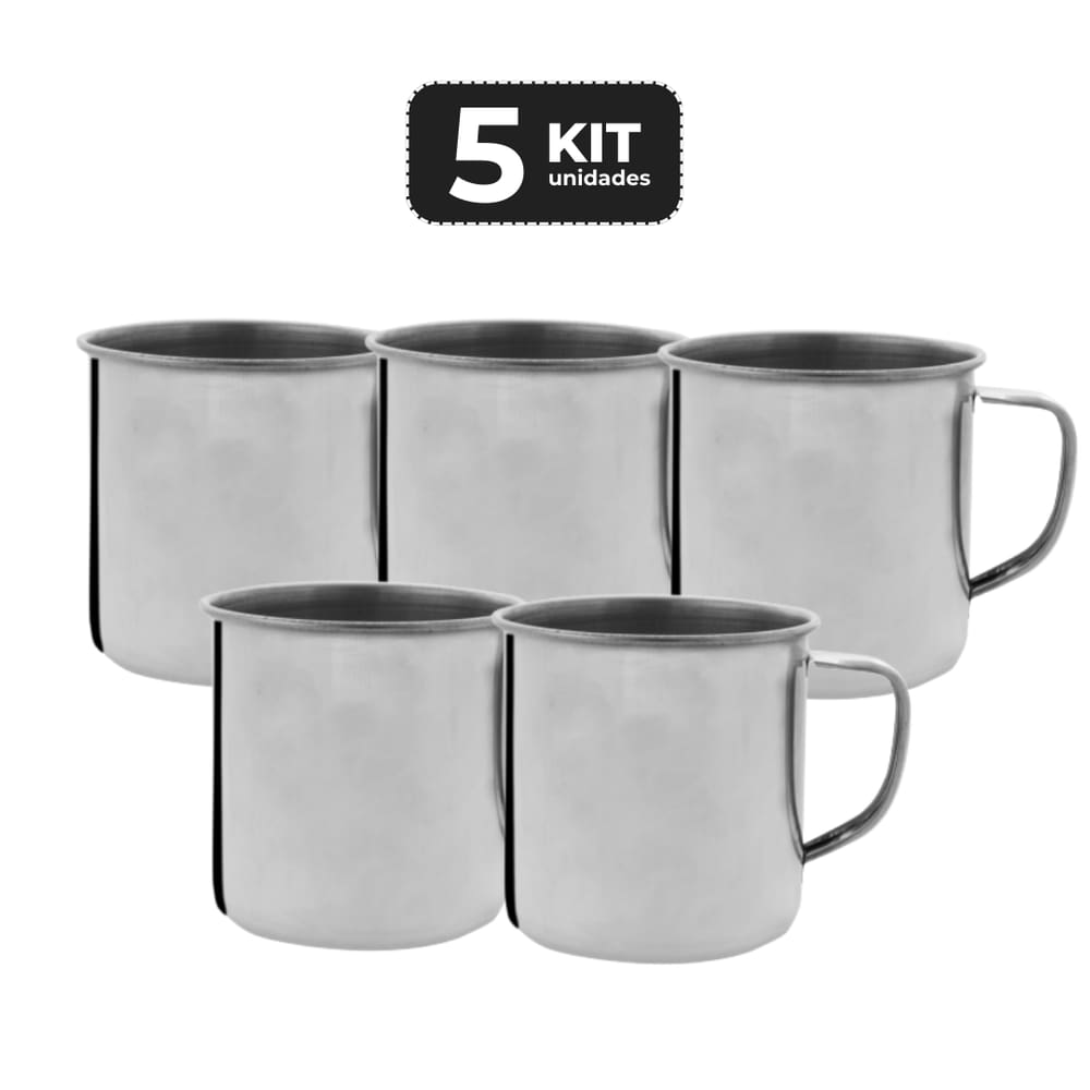 Kit 5 Caneca De Inox Com Alca 310Ml