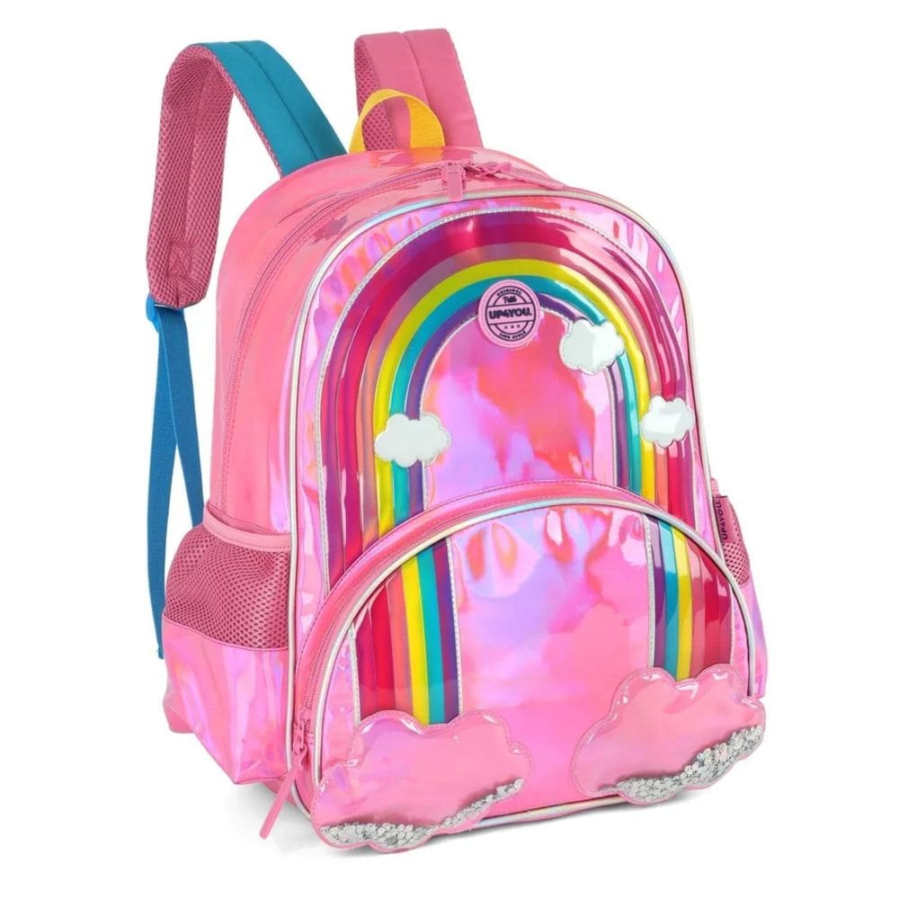 Kit Escolar Arco-Íris Mochila De Costas +Estojo Box E Triplo