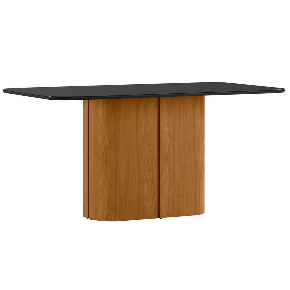 Mesa de Jantar para 6 Lugares 160cm Tampo Mdf com Vidro Serena Ypê/Preto - New Ceval