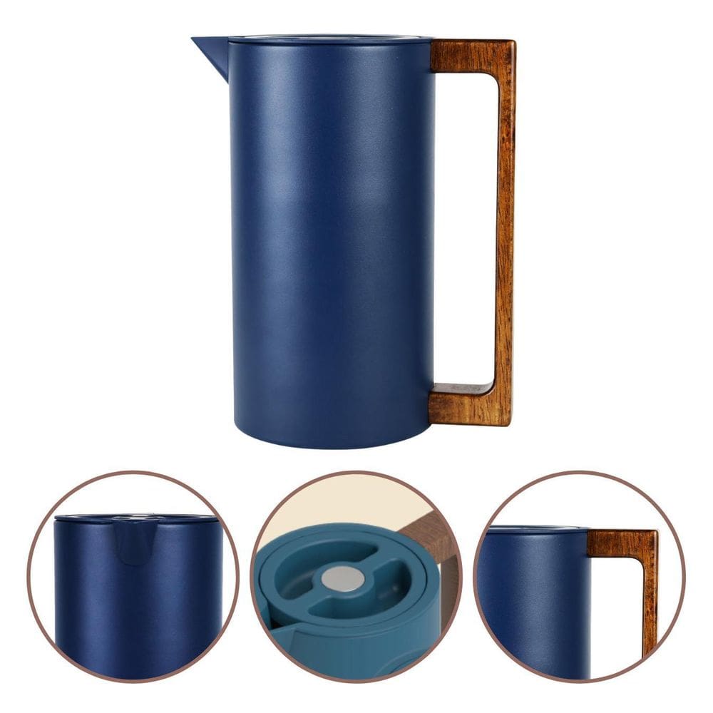 Garrafa Térmica 1L Inox Café Chá Premium Cabo Madeira - Azul