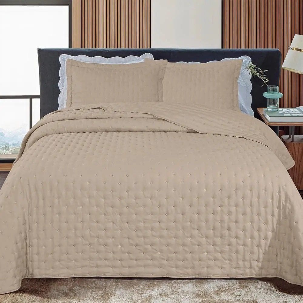 Jogo de Colcha Cobre Leito Lisa Dupla Face Stillus Jolitex Bege Casal