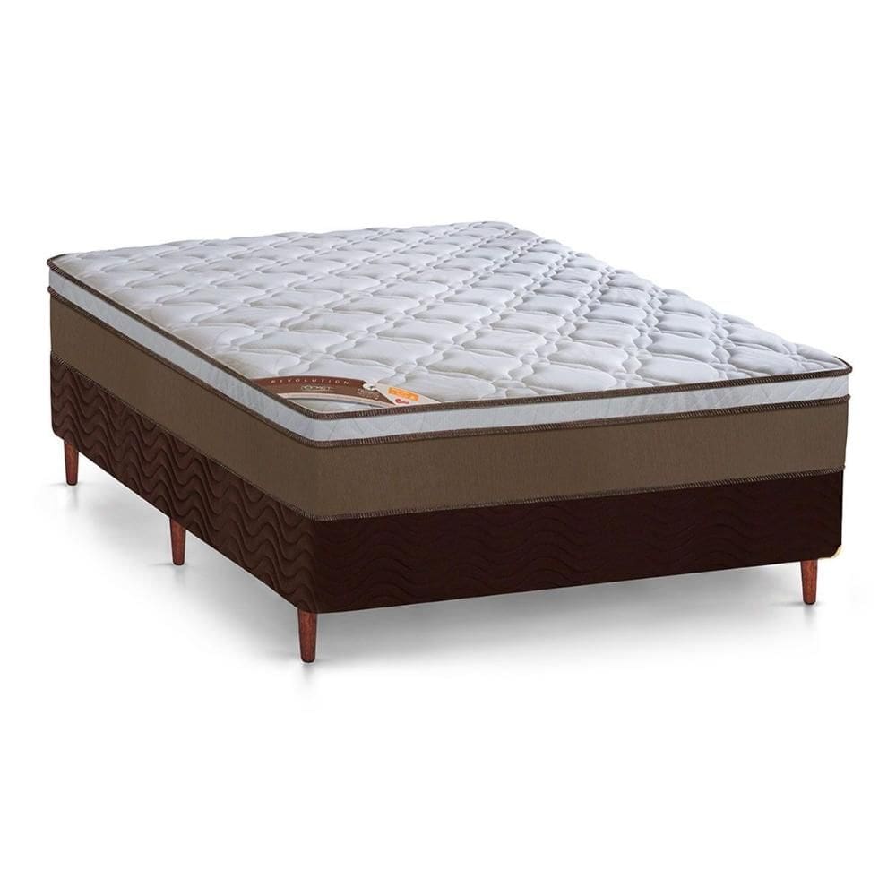 Cama Box Casal: Colchão Molas  Ensacadas Castor Revolution + Base CRC Suede Brown (138x188)