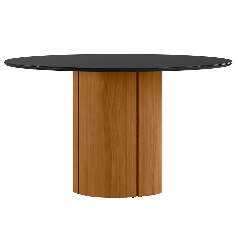 Mesa de Jantar Redonda para 6 Lugares 135cm Tampo Mdf com Vidro Serena Ypê/Preto- New Ceval