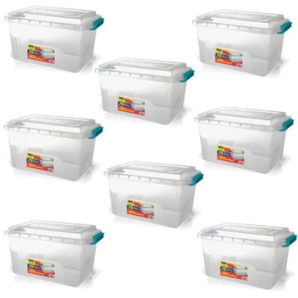 Kit 8 Caixas Organizadoras Transparente Tampa E Travas 19 L