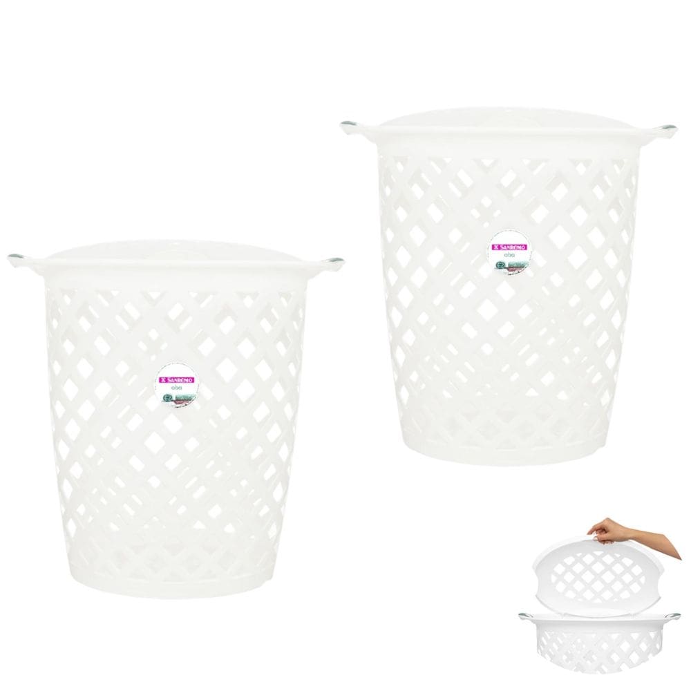 Kit 2 Cesto de Roupa Plástico 46,5 Litros Com Tampa Lavanderia Banheiro Branco - 607 Sanremo