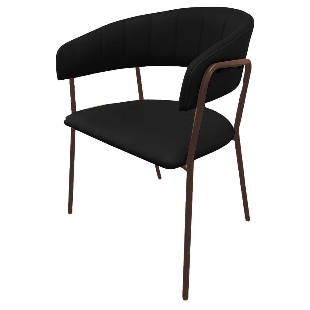 Cadeira com Braços Maraú PSG Móveis Couro autêntico Preto com Base em Aço Cortén