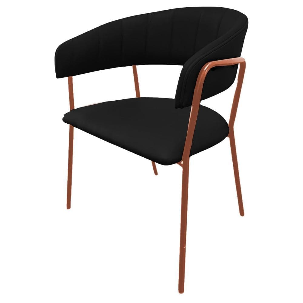 Cadeira com Braços Maraú PSG Móveis Couro autêntico Preto com Base em Aço Cobre