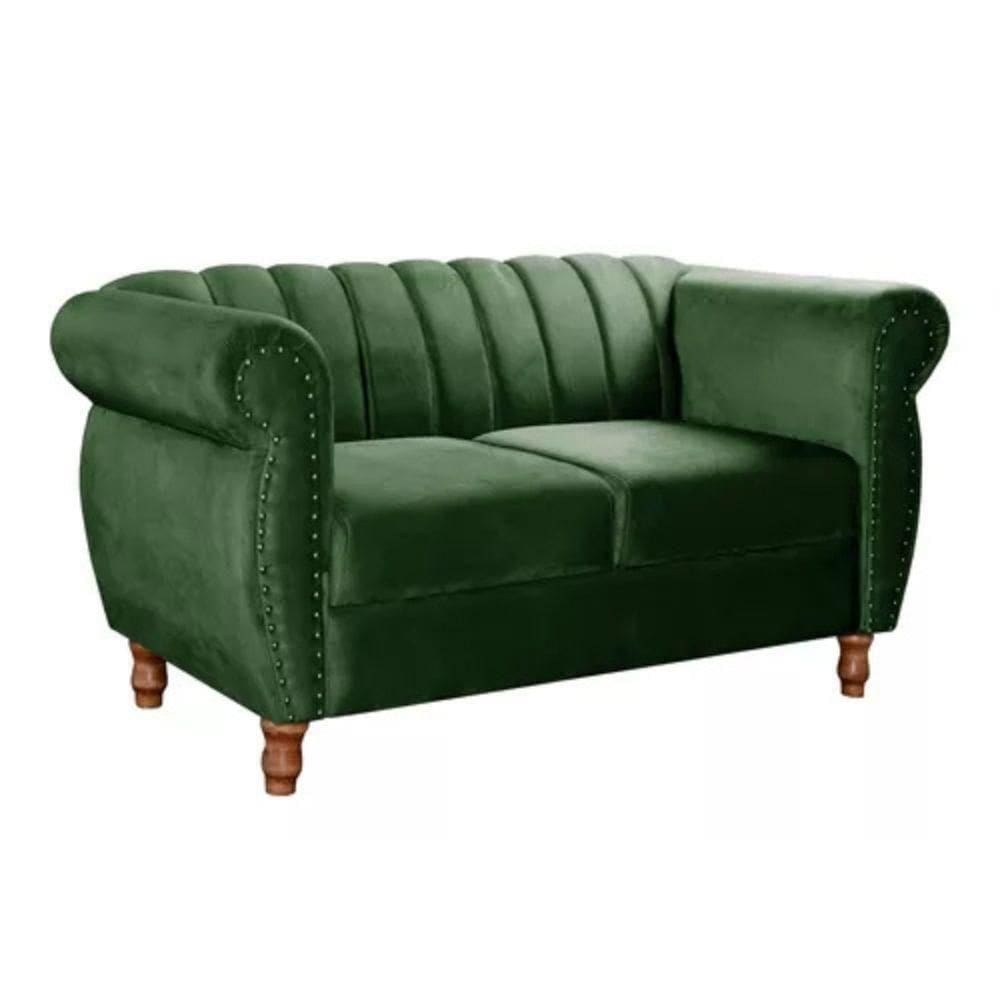 Sofá Chesterfield 2 Lugares Realeza Vintage Retrô Veludo Verde