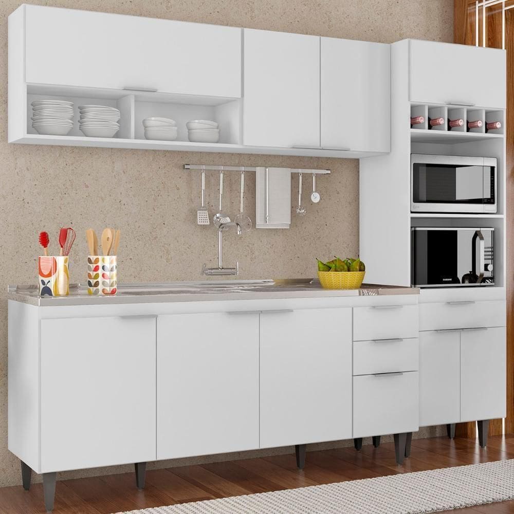 Armário De Cozinha Cp02 Com Pia 180cm Pérola Z34 Branco - Mpozenato