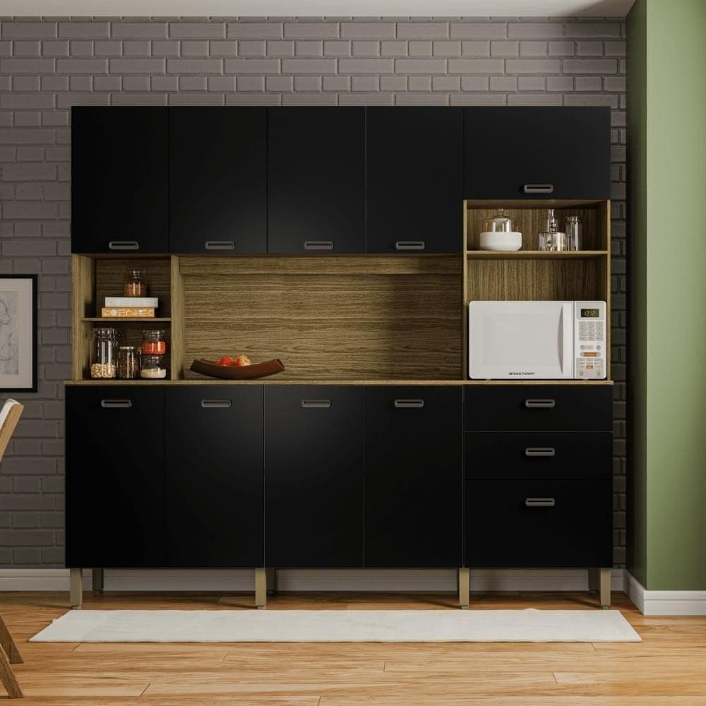 Kit Cozinha Armários E Portas Intense Freijó Nero