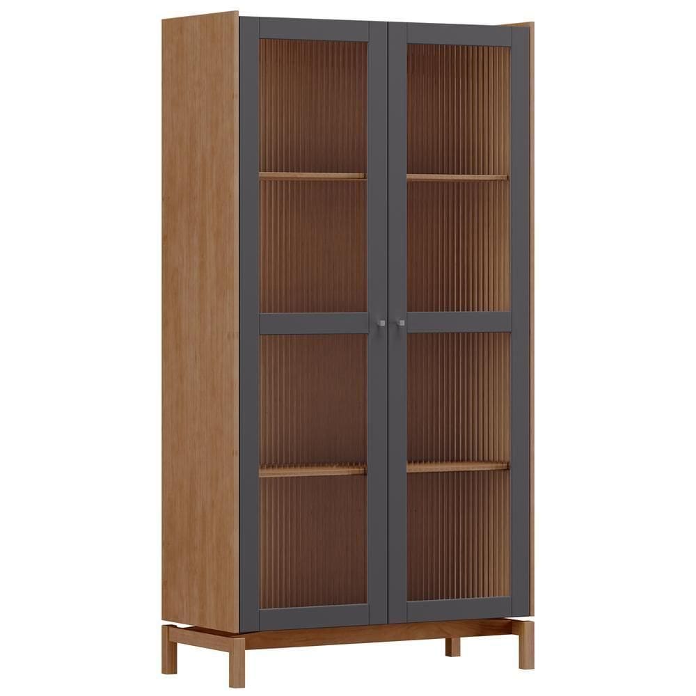 Cristaleira Para Sala De Jantar Bar 2 Portas Vidro 100cm Esdras F06 Tauari Concret - Lyam Decor