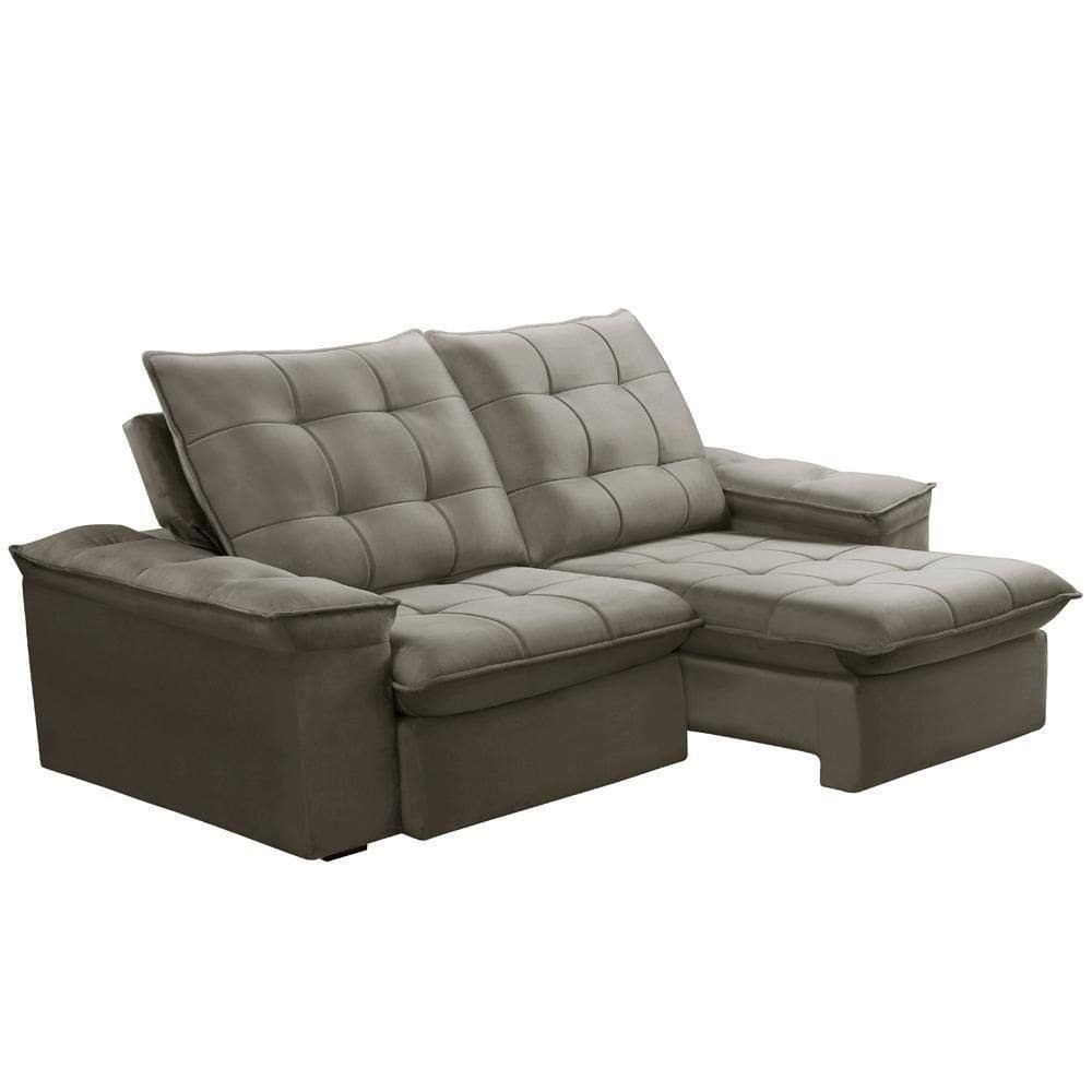 Sofá Retrátil Reclinável Para Sala 3 Lugares 230cm Nijma F04 Veludo Marrom Claro - Lyam Decor