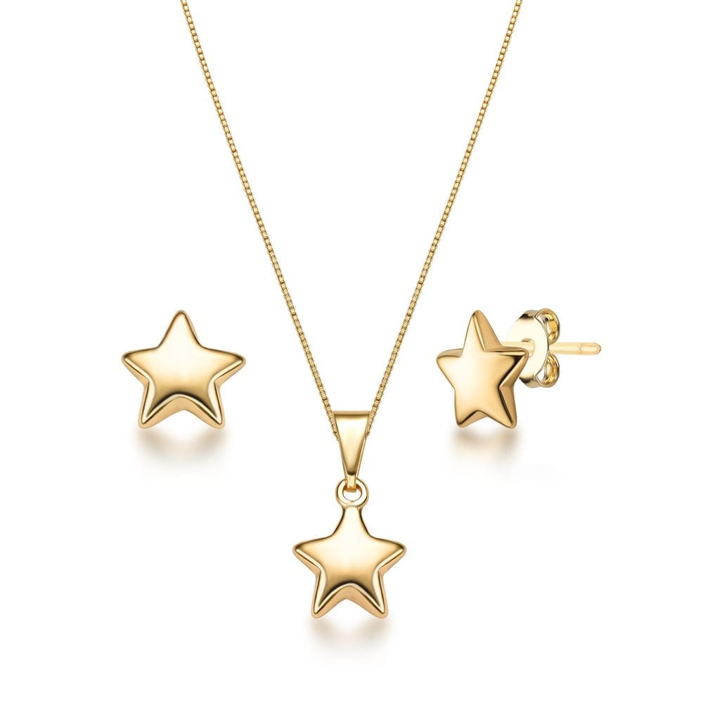 Kit Colar Brinco Pingente Estrela Joias Folheada a Ouro 18k