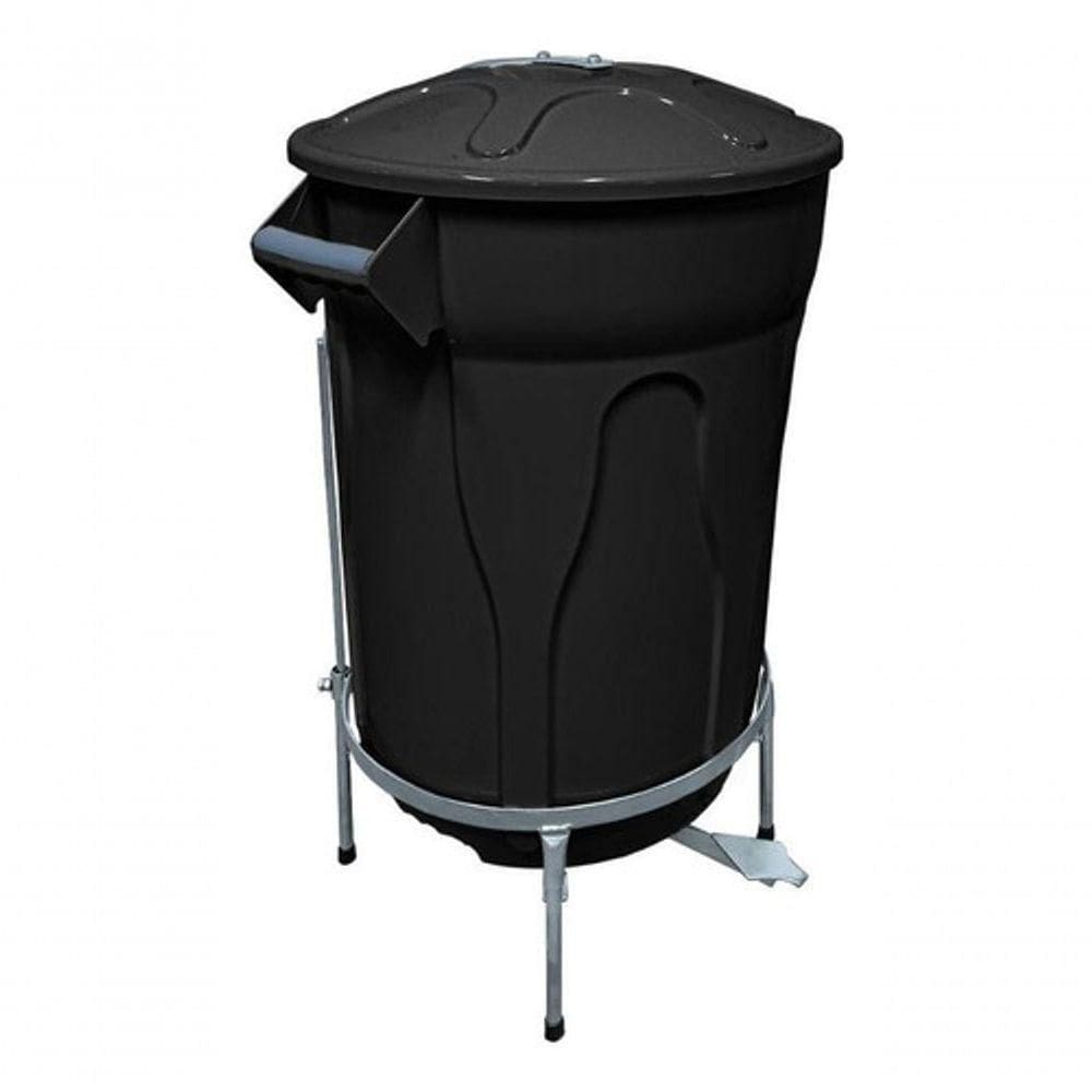 Lixeira Com Pedal De Aço 100 L Preta 02 Unidades