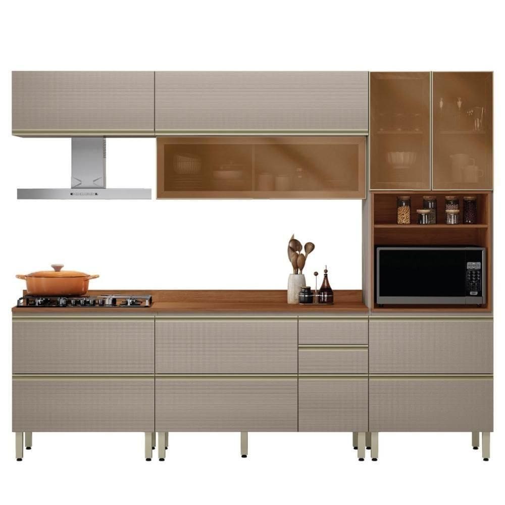 Cozinha Modulada Proença 5 Peças Com Aéreo 80cm Nogueira Touch-nude Prime Tx - Demartêz