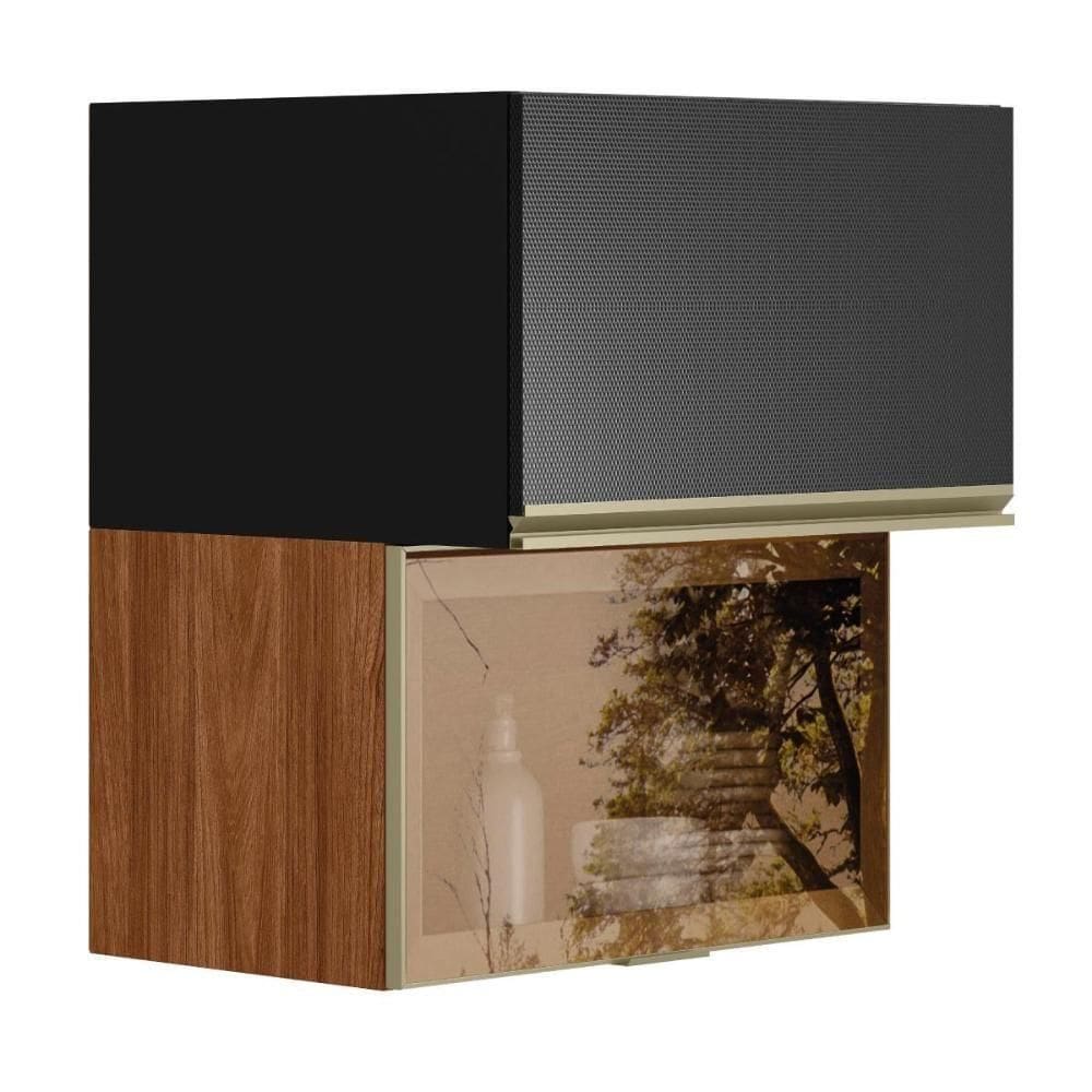 Armário Aéreo Proença 60cm Basculante 1 Porta Mdf E 1 Porta Vidro Reflecta Nogueira Touch-carbono