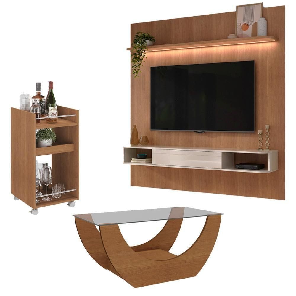 Painel TV 75 Polegadas Mesa De Centro E Aparador Bar BBO3 Arly Cinamomo