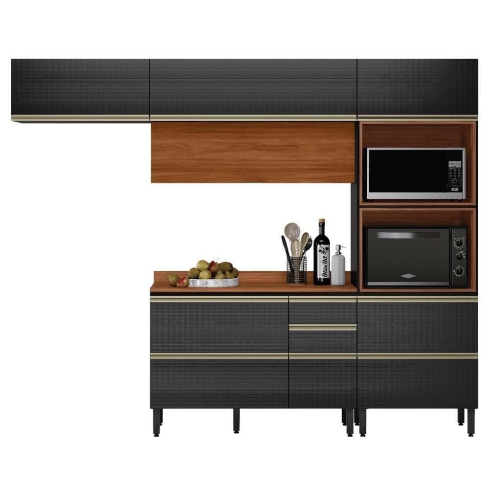 Cozinha Modulada Proença 4 Peças Com Torre Quente 2 Fornos Nogueira Touch-carbono - Demartêz