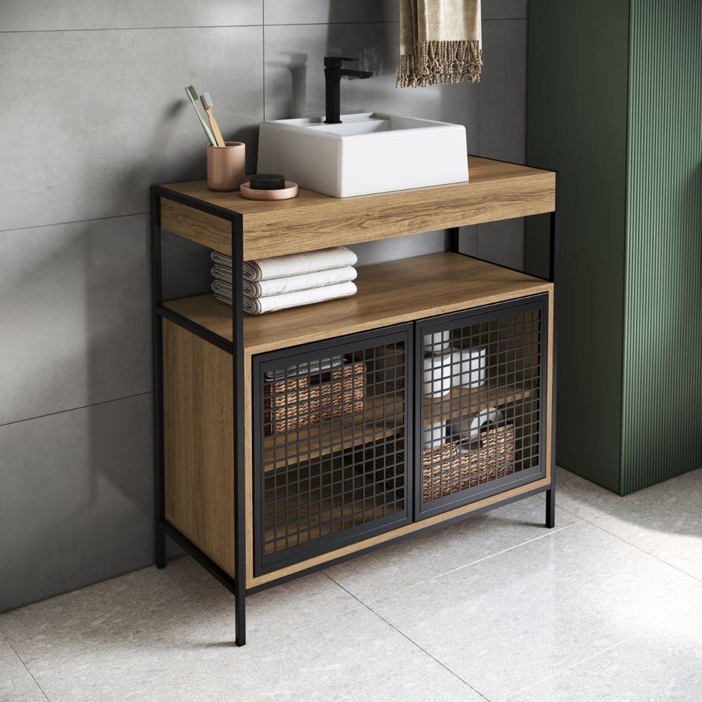 Gabinete Banheiro Com Cuba Branca Estilo Industrial Telada