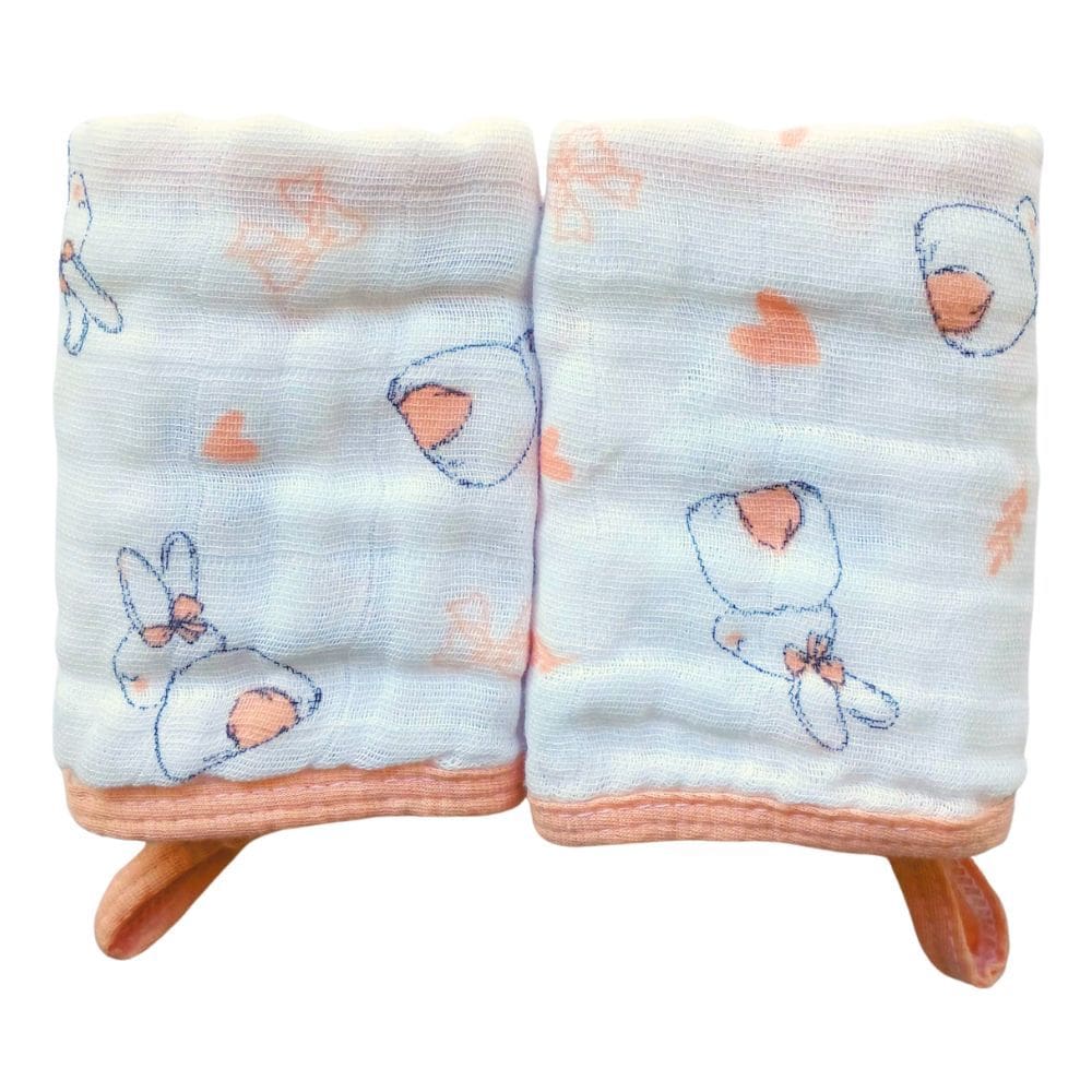 Kit 2 Toalhas Pano de Boca Bebe Soft de Algodão  Menina Enxoval Com Prendedor de Chupeta