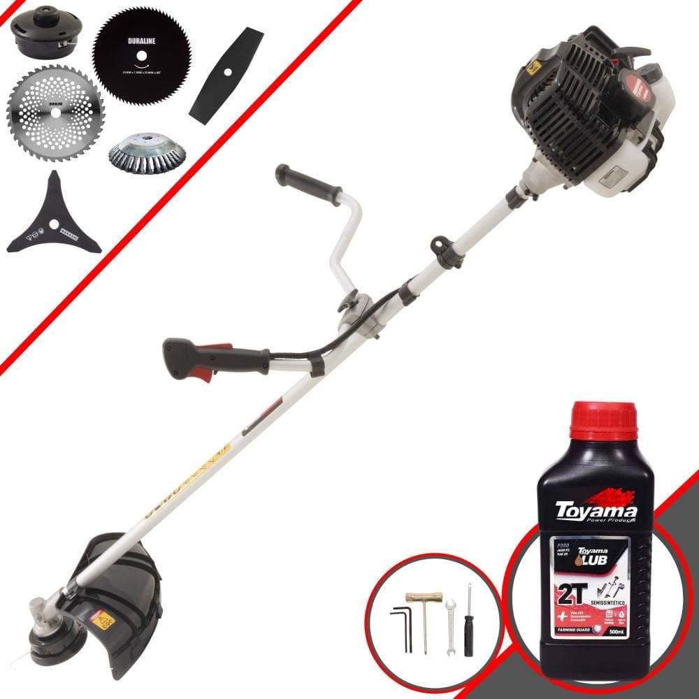 Cortador de Grama Profissional À Gasolina Kawashima KW43LE 43cc 1,7HP 10.000rpm Roçadeira Multifuncional Com 6 Opções de Cortes + ÓLEO TOYAMA 2T