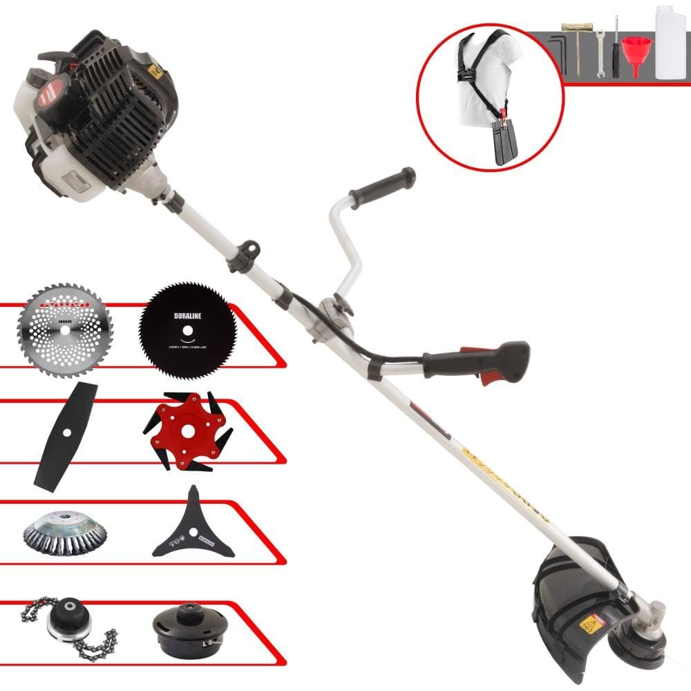 Máquina de Cortar Grama Profissional À Gasolina Kawashima KW43LE 43cc 10.000rpm 1,7HP de Potência 10.000rpm Roçadeira Completa Com 8 Opções de Cortes