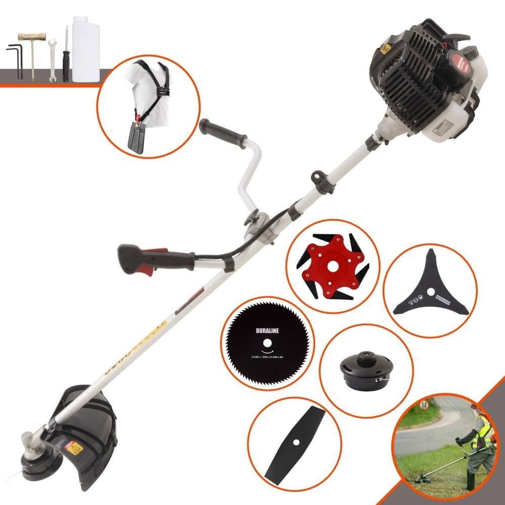 Roçadeira Aparador de Grama Kawashima KW43-LE À Gasolina 2T 43cc 1,7HP Completa 5 Opções de Corte Com Facas 2 Pontas, 3 Pontas, 6 Pontas, 80 Dentes