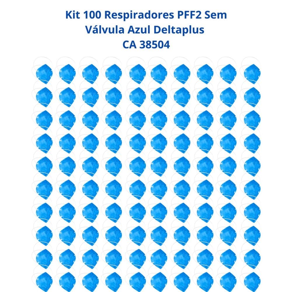 Kit 100 Respirador PFF2 Sem Válvula Alta Filtragem Azul Deltaplus CA 38504