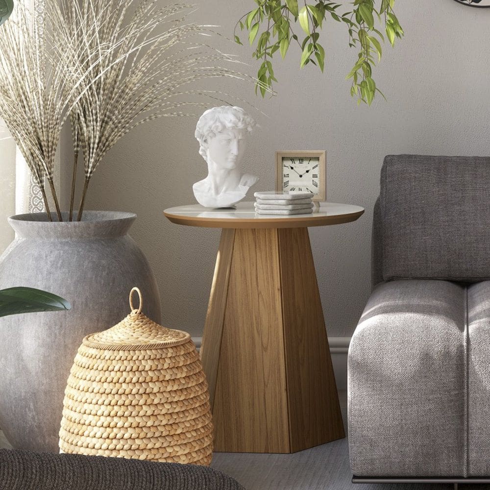 Mesa Lateral em MDF TB606 50cm com Base Hexagonal Off White Freijó Dalla Costa