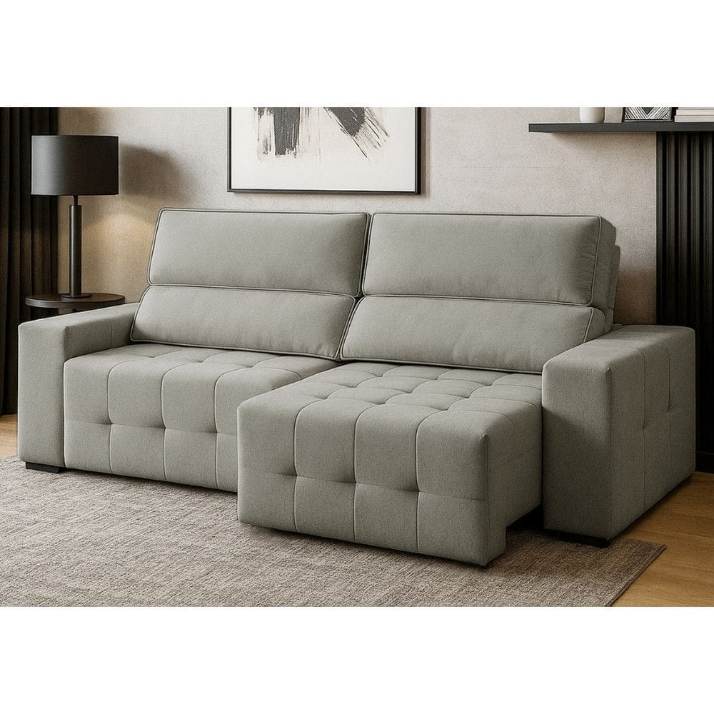 Sofá 3 Lugares Retrátil Reclinável 210cm Linho Village Ferguile