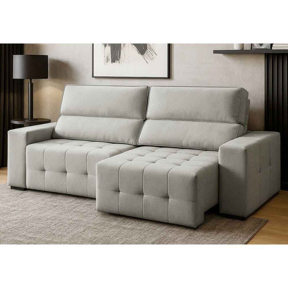 Sofá 4 Lugares Retrátil Reclinável 250cm Linho Village Ferguile
