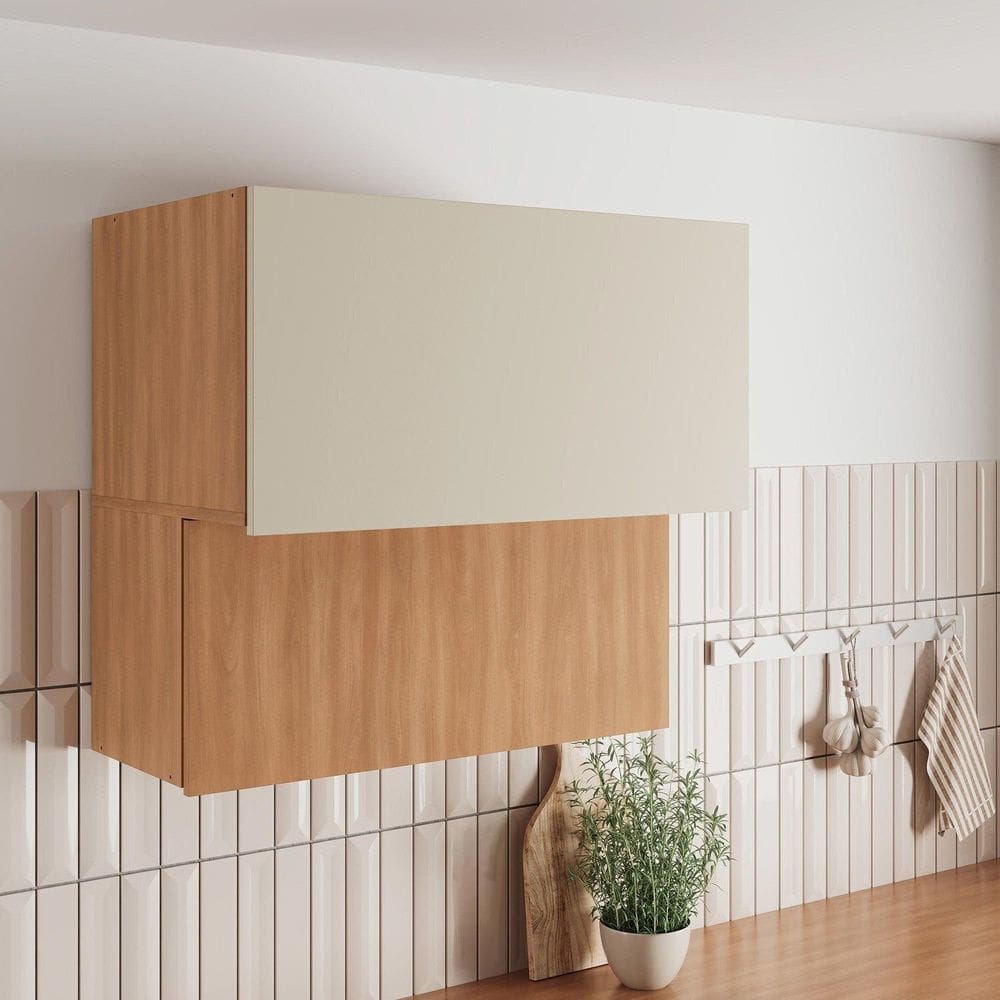 Armário Aéreo 2 Portas Basculantes 80cm Aroeira Cabecasa Madeiramadeira Cinza Sereno/Cedro