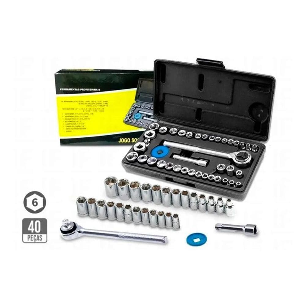 Jogo Soquete Kit 40 Peças Chave Catraca Reversível