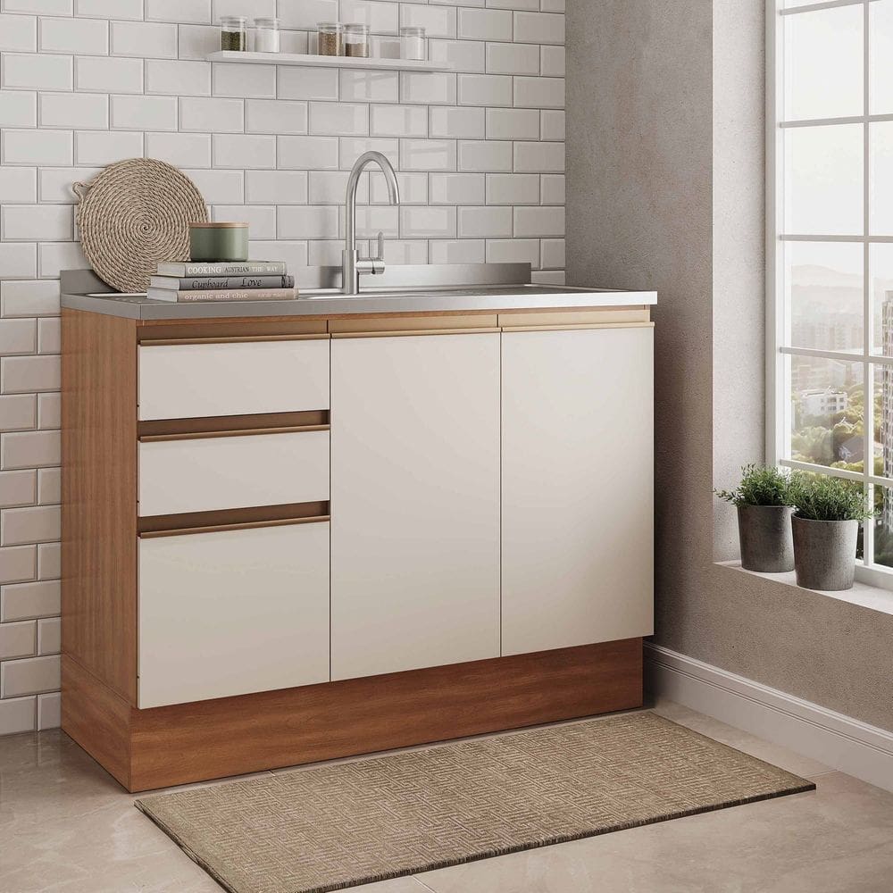 Balcão para Pia 120cm sem Tampo Aroeira Cabecasa Madeiramadeira Cinza Sereno/Cedro