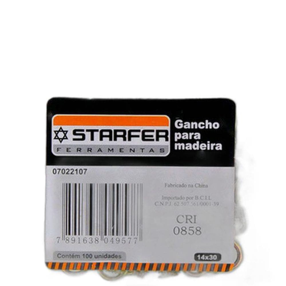 Pacote 100 Peças Gancho Para Madeira 14X30 Starfer